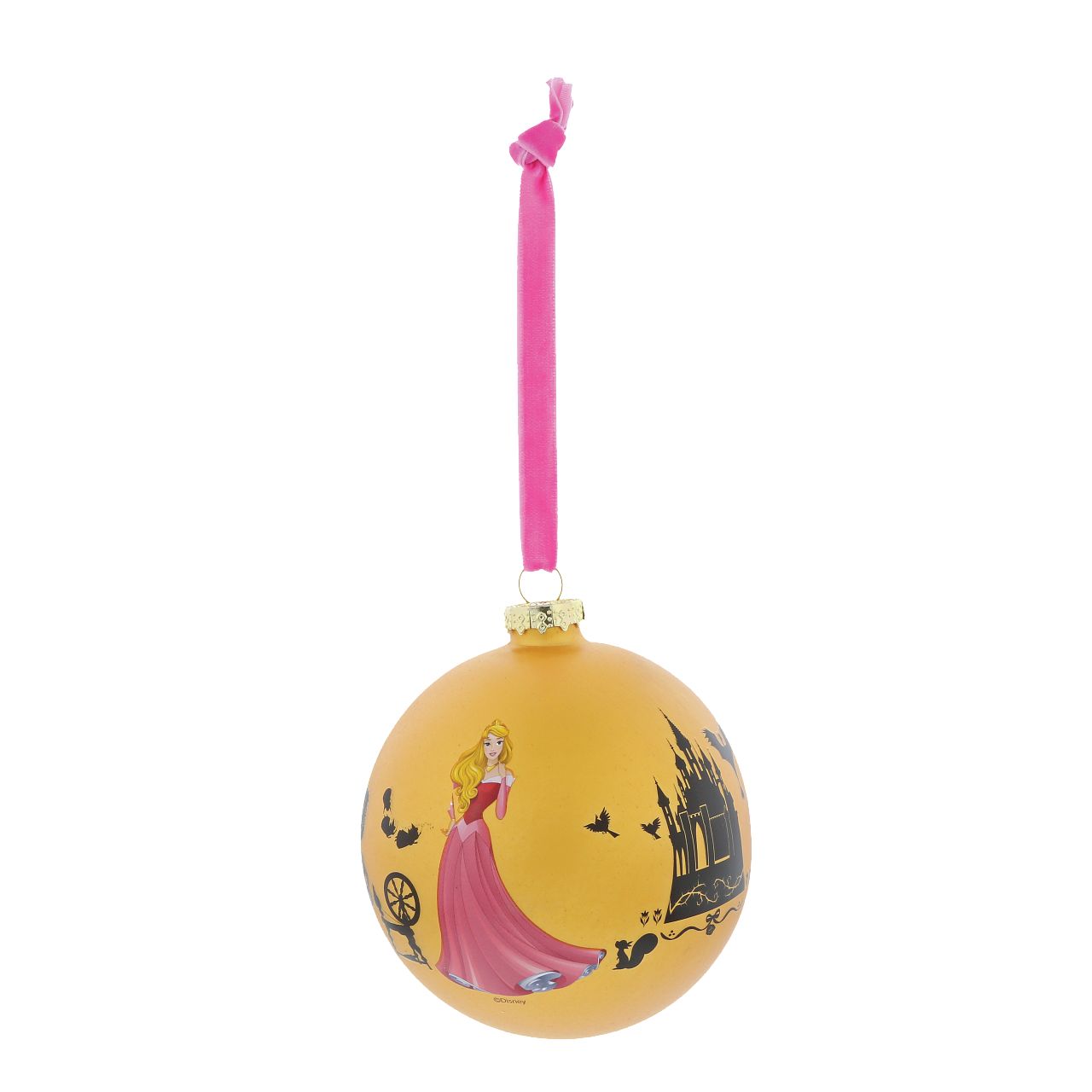 Disney Christmas Bauble Sleeping Beauty Once Upon a Dream Enchanting Disney Collection The princess Aurora dreams of her prince in this beautiful gold coloured glass bauble. This Sleeping Beauty treasured keepsake would make a lovely unique gift for a friend, or a self-purchase to brighten up the home. Presented in a branded window box.