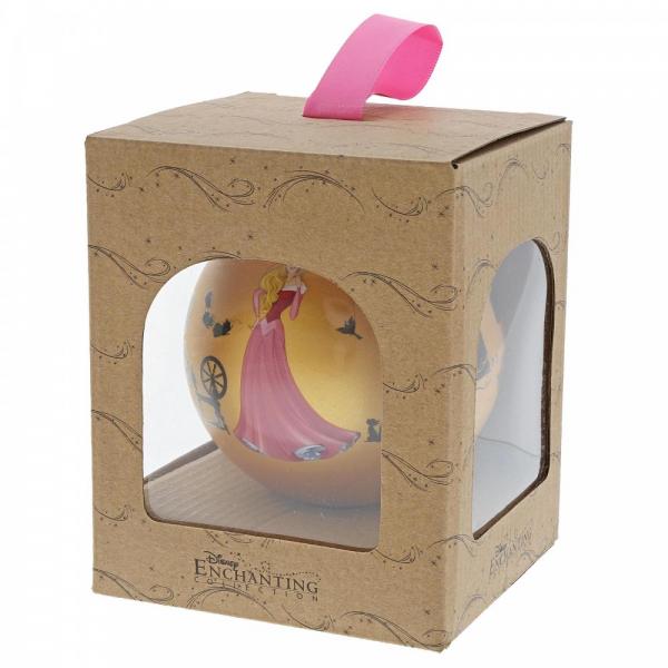 Disney Christmas Bauble Sleeping Beauty Once Upon a Dream Enchanting Disney Collection The princess Aurora dreams of her prince in this beautiful gold coloured glass bauble. This Sleeping Beauty treasured keepsake would make a lovely unique gift for a friend, or a self-purchase to brighten up the home. Presented in a branded window box.