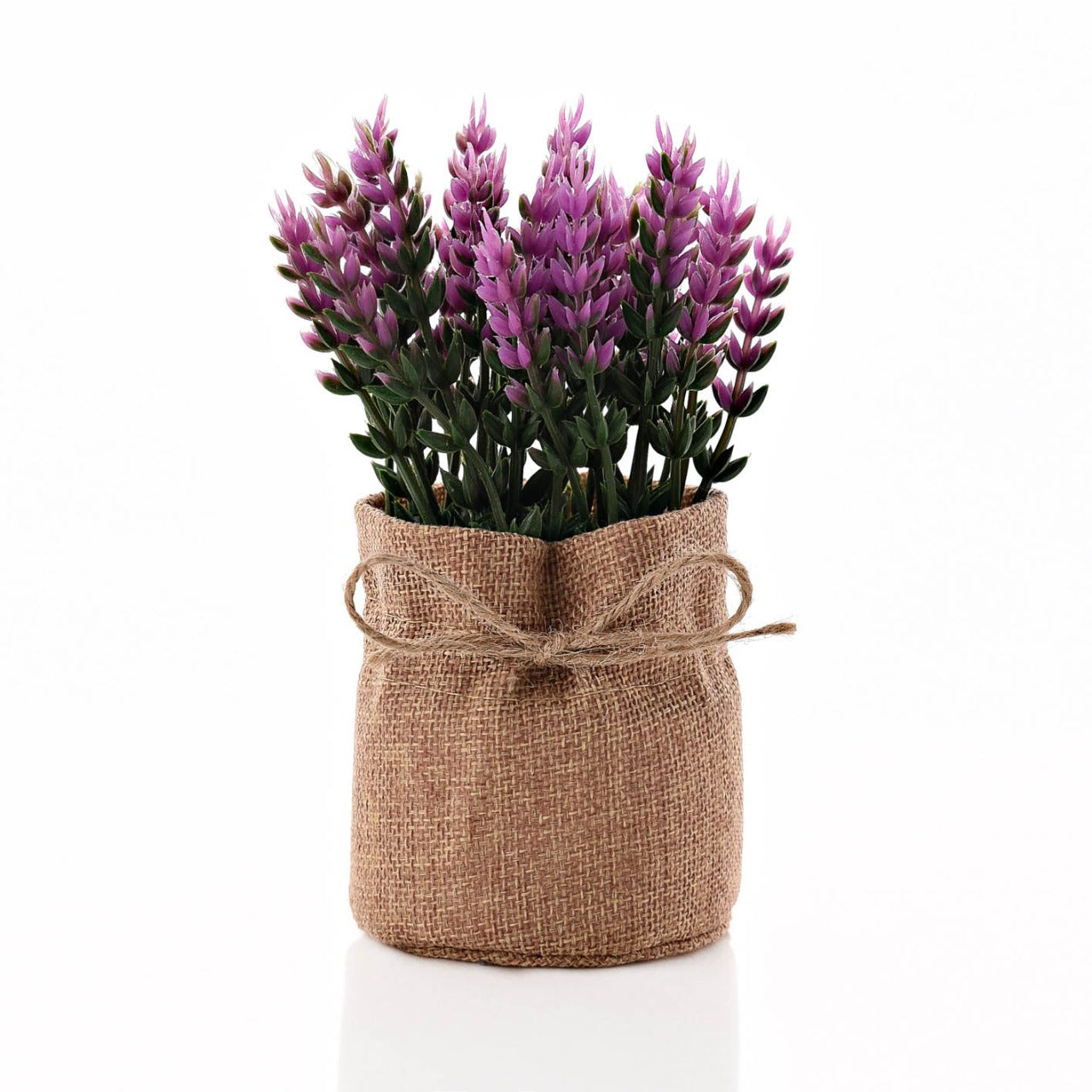 Small Faux Plant In Hessian Bag 17 cm Small and stylish, this faux plant would make a cute and rustic addition to any desk, side table, window ledge or mantel this spring