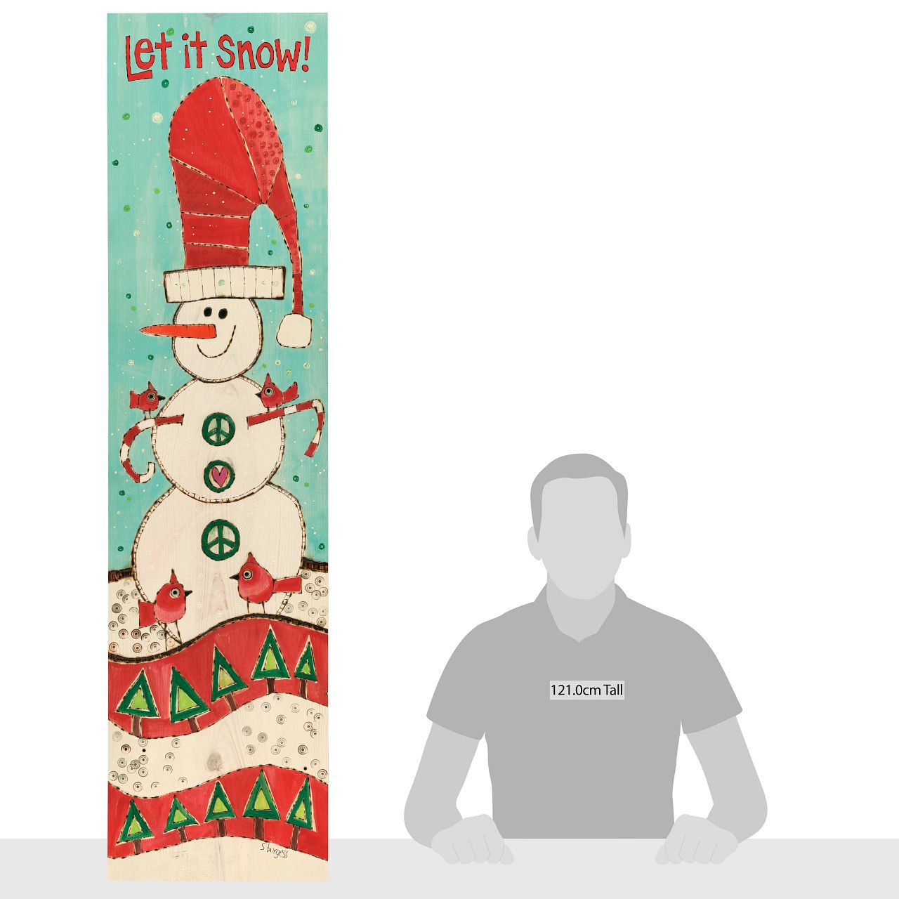 Stephanie Burgess Snowman Christmas Porch Sign Painted Peace. Designed by Stephanie Burgess, each colourful piece in the collection has been designed to create feelings of peace and love in your home. This Porch Sign is made from wood and is suitable for outside use, the perfect accessory for your home. The perfect gift for loved ones.