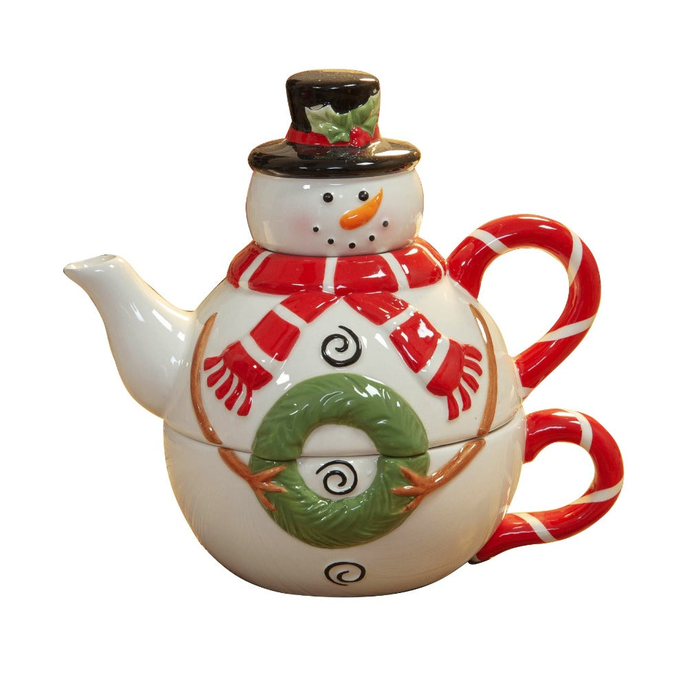 Snowman Teapot & Cup Give the tea lover in your life the perfect festive gift with this adorable earthenware snowman teapot and tea cup set. From the North Pole Novelties Co. by Santa's Workshop - the one stop shop for Christmas cheer!