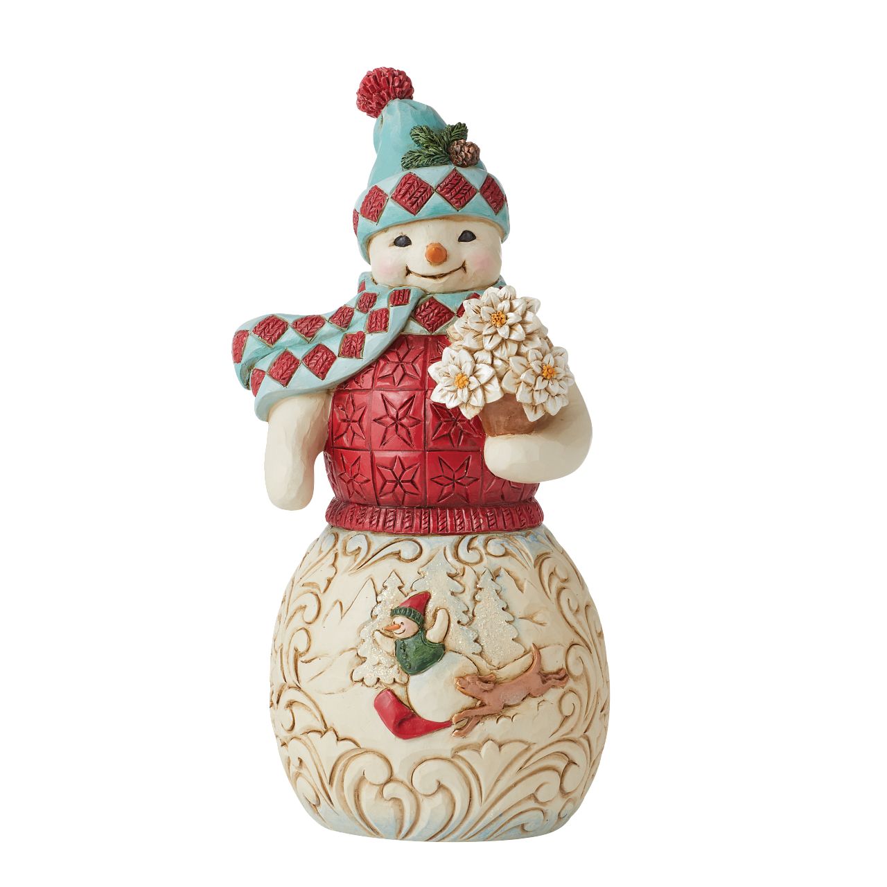 Winter Wonderland Collection Snowman with Sledding Scene Figurine Winter Wonderland Collection; Bright jewel tones, metallic shimmering and pearlized finishes and coloured glitter accents. This beautiful glittering Snowman has a delightful scene on his belly and will brighten any room.
