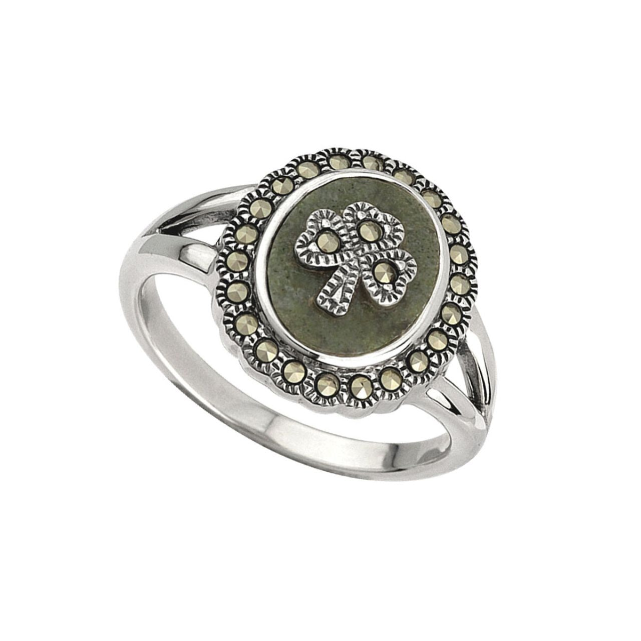 Solvar Connemara Marble Shamrock Ring This beautiful sterling silver ring is made from Connemara marble, a unique stone that dates back over 900 million years and is known as “Ireland’s gemstone”. All of our Connemara marble is truly authentic, coming from the Joyce family mine in Connemara, County Galway, with each piece of jewellery being unique.