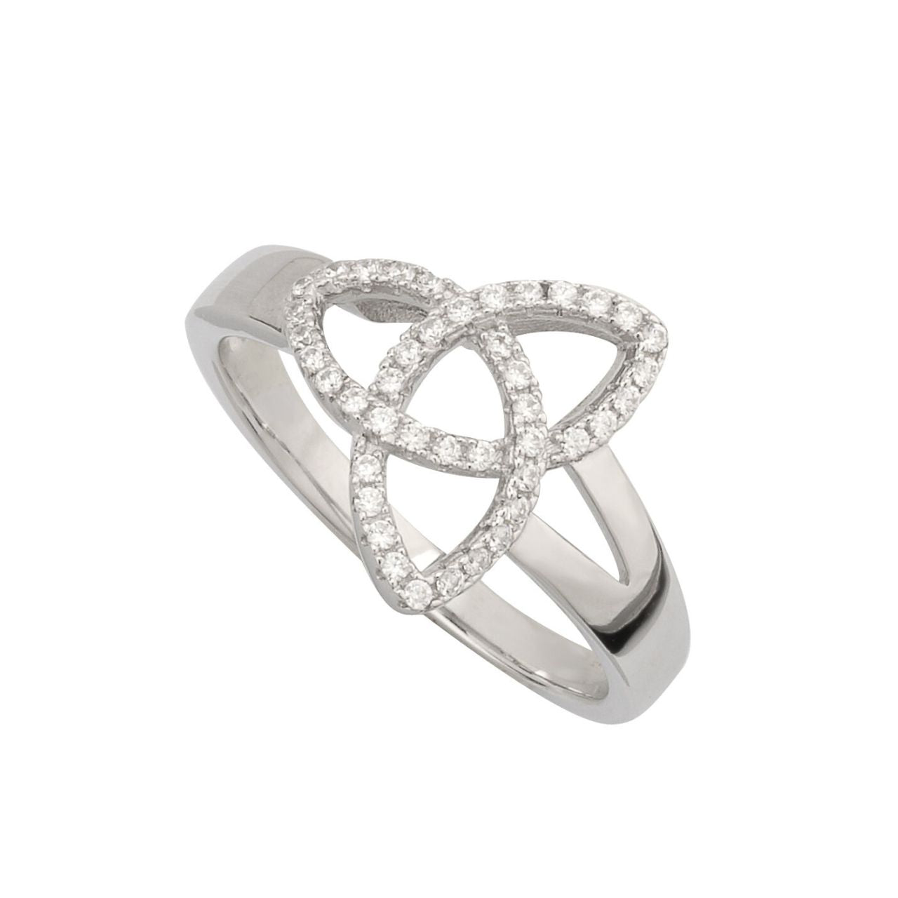 Solvar Silver Cubic Zirconia Trinity Knot Ring This sterling silver ring with cubic zirconia makes a real statement, and would make a fabulous gift for a loved one. The Trinity Knot has no beginning and no end, symbolising eternal life and everlasting love. It has been Irish hallmarked in Dublin Castle.