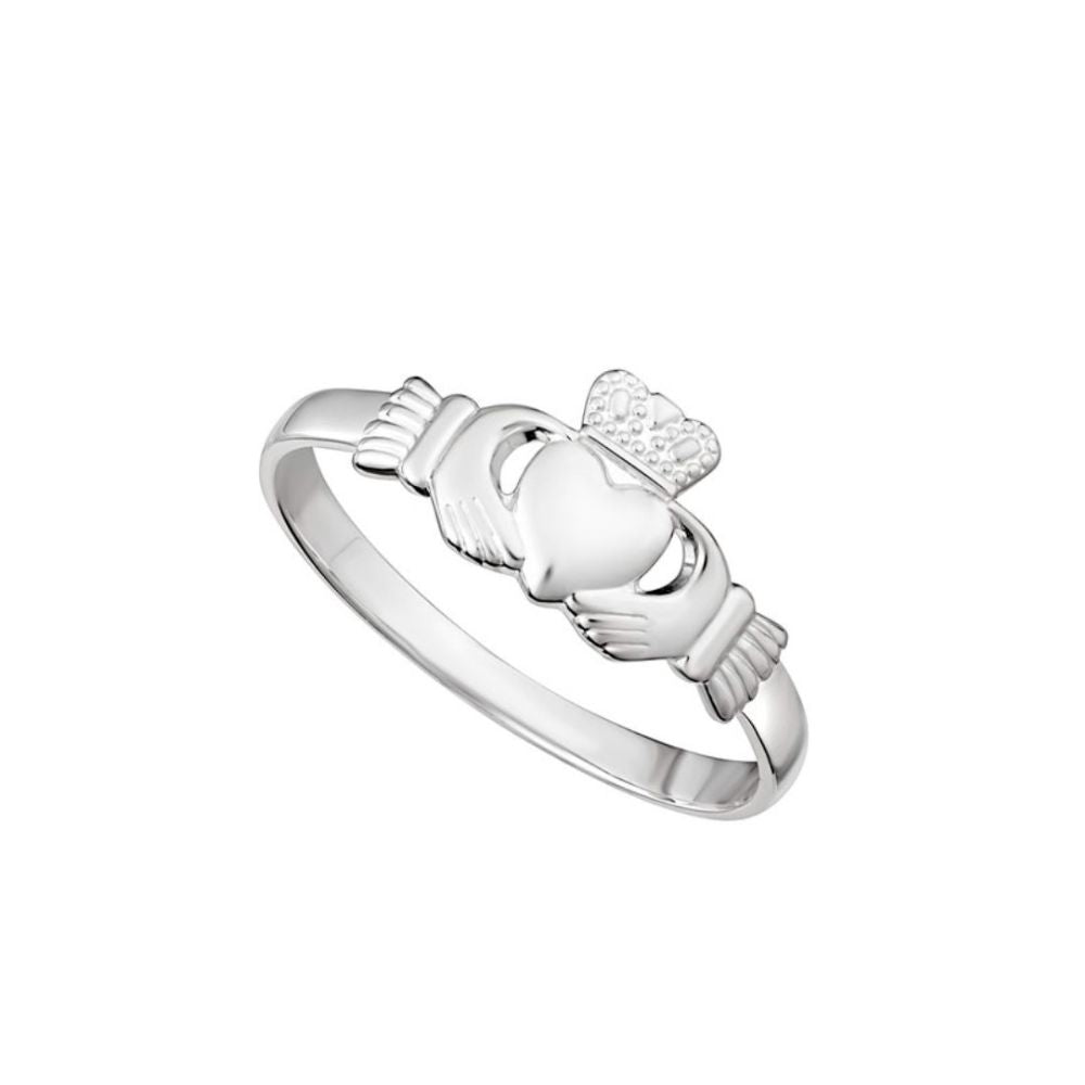 Sterling Silver Claddagh Ring Small by Solvar This classic sterling silver ring for women features the iconic Claddagh symbol evoking love, loyalty and friendship. The Claddagh represents devotion, and echoes the words of the Irish sailor who first crafted it for his sweetheart: “With these hands I give you my heart, and I crown it with my love”.