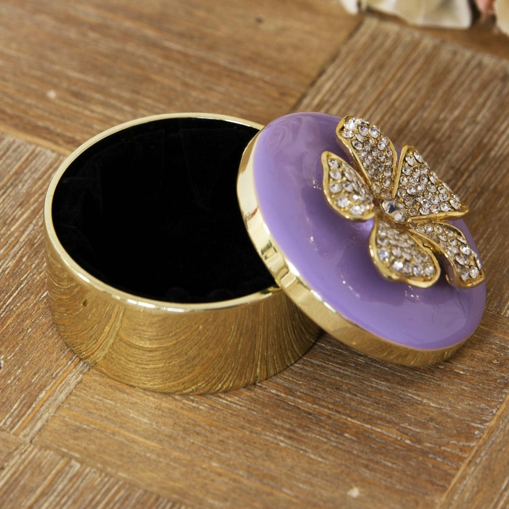 Sophia Trinket Box Lilac Lid With Crystal Flower Bring some elegance and sparkle to a dressing table or vanity with this gold metal trinket box with crystal flower lid. From the SOPHIA® Classic Collection - the home of sophistication in women's giftware.