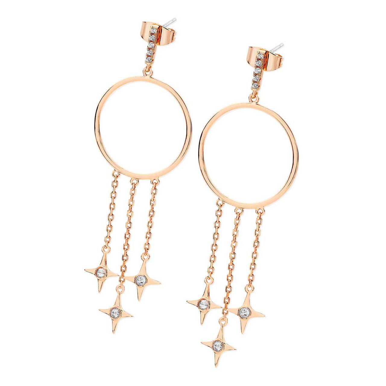 Tipperary Crystal Stars Falling Rose Gold Drop Hoops Earrings