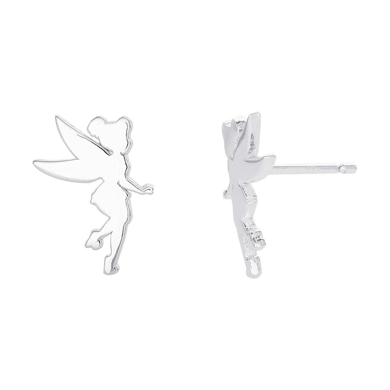 Disney Tinkerbell Silhouette Sterling Silver Stud Earrings Princess Collection Disney Princess Collection, add that magical look with these amazing and instantly recognizable famous silhouette of Tinkerbell. Trendy and fashionable design, the Disney Princess collection, sterling silver earrings add a chic, fun touch to any outfit.
