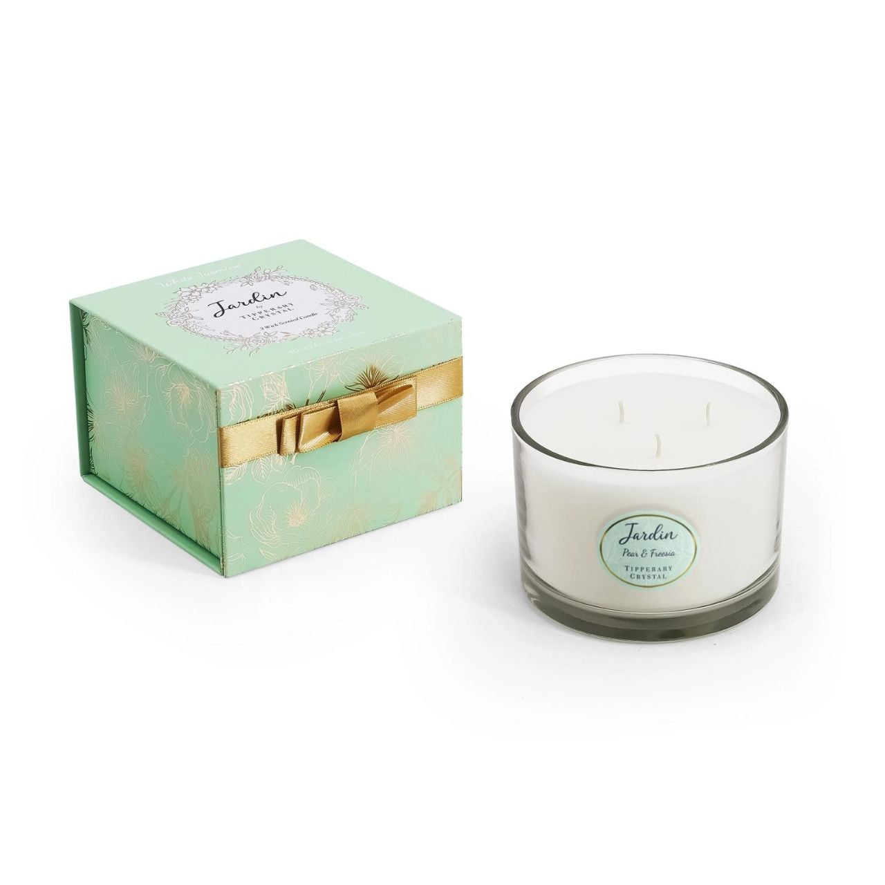 Tipperary Crystal Jardin Collection 3 Wick Candle - White Jasmine Jardin Collection 3 Wick Candle - White Jasmine White Jasmine The first scent will transport you to a quaint English cottage with windows opening out to a sun-drenched garden filled with beautiful white jasmine. The Delicate scent of Jasmine will create an atmosphere of calm and relaxation, while just-cut wild mint adds a dash of eccentricity to this beautiful bouquet.
