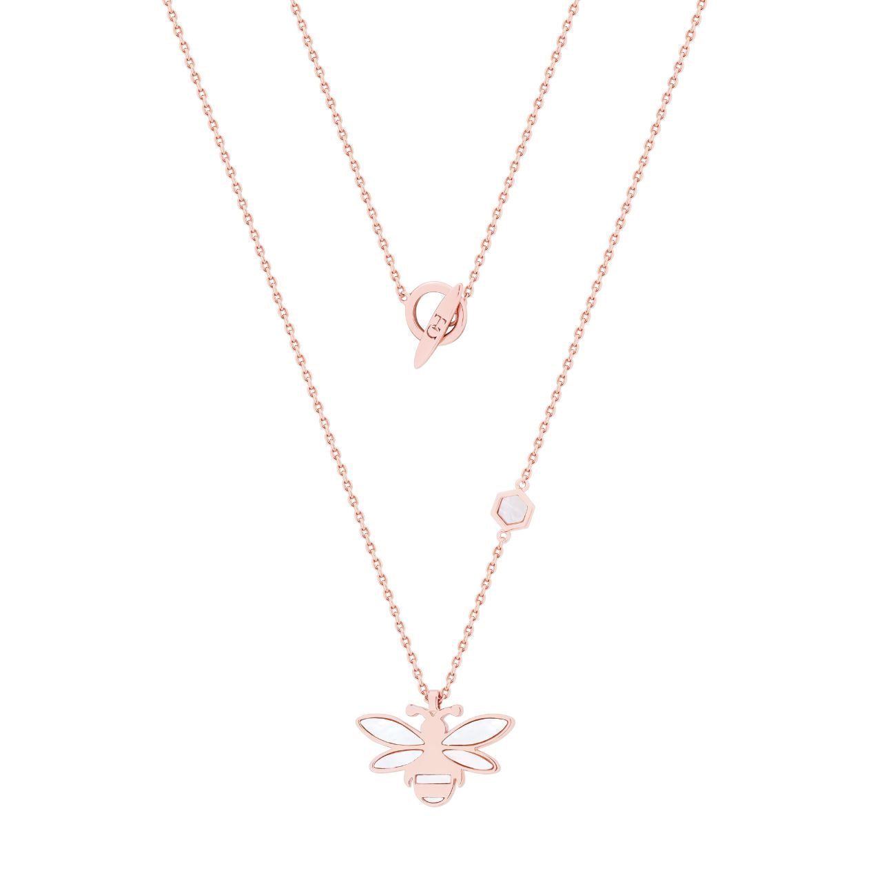 Bee Rose Gold Mother of Pearl Cut Out Pendant - New Winter 2022 Chain Length: 800 mm long chain Pendant Dimensions: 24*15 mm