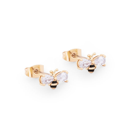 Tipperary Crystal Bee Yellow Gold Ball Stud Earrings - New Winter 2022