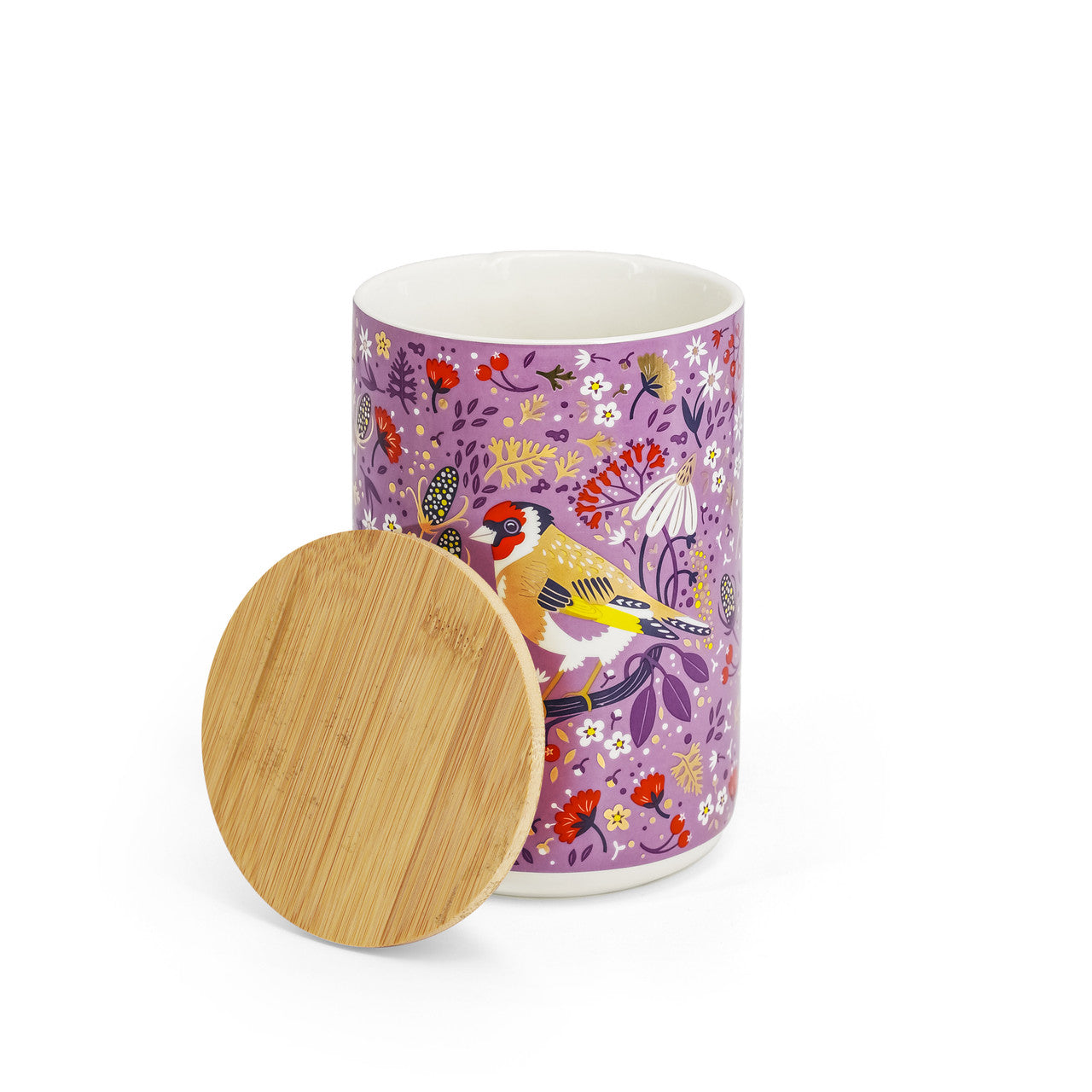 Tipperary Crystal Birdy Storage Jar - Goldfinch - New 2022 New to our collection, this birdy storage jar come beautifully illustrated and presented in a rigid Tipperary Crystal gift box. Makes a wonderful gift to be enjoyed. The Birdy Collection is a series of 6 exclusively commissioned illustrations inspired by native Irish birds; Bullfinch, Goldfinch, Blue tit, Greenfinch, Kingfisher and Robin.