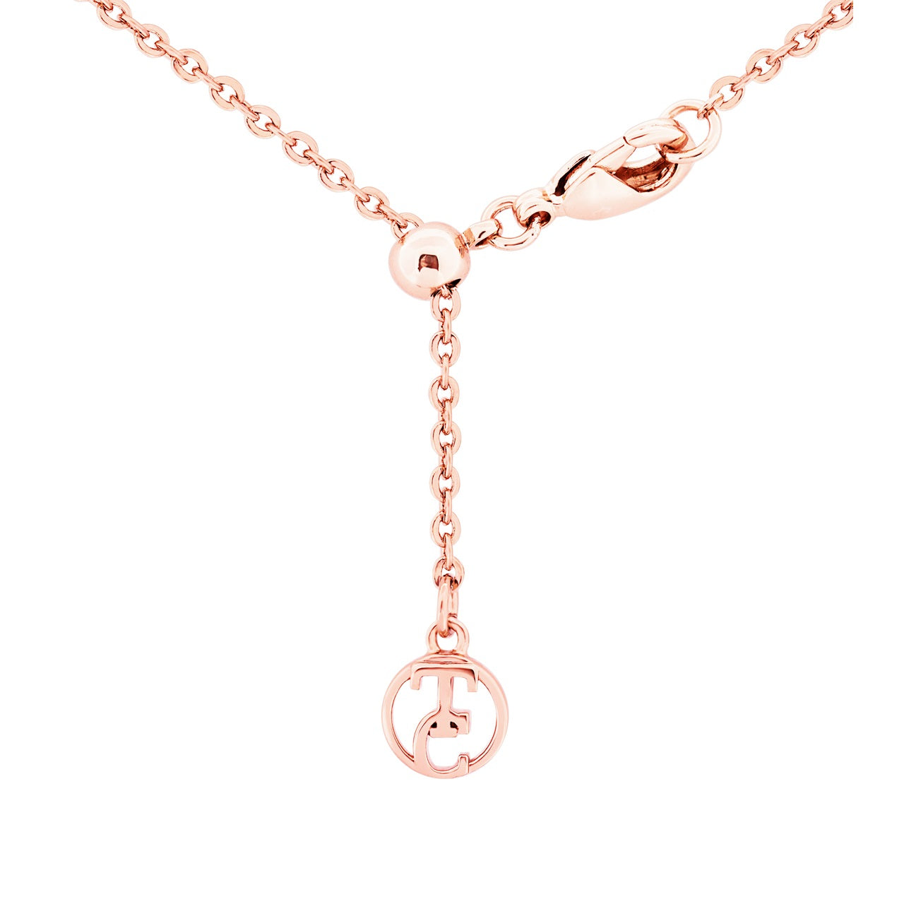 Tipperary Crystal Butterfly Circle Pendant Fashioned in rose gold this beady circular pendant with bale. In the middle sits butterfly with pink pearlescent enamel infill. It suspends from a cable chain with adjustable slider and lobster claw clasp.