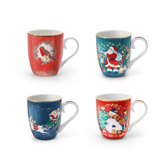 Tipperary Crystal Christmas Set of 4 Mugs - New 2022  Gather your loved ones for a holiday celebration to remember. Our Christmas Tableware is made to bring festive happiness to lunch, dinner and every meal in between. 