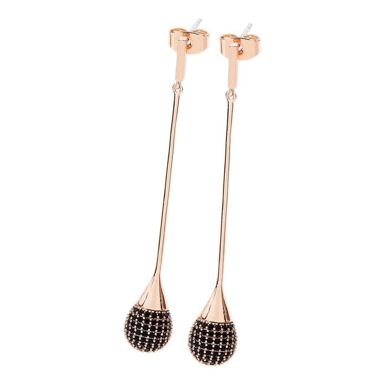 Noir Drop Solid Bar Pave Ball Earrings