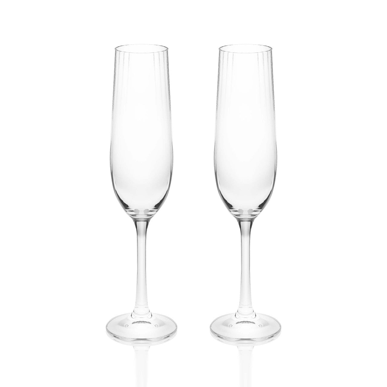 Champagne Glasses Ripple Set of 2 Tipperary Crystal has created a sparkling collection of crystal stemware and decanters for your drinking pleasure. These beautifully designed collections contain titanium and give additional strength to the glasses, making them less susceptible to scratching and chipping.