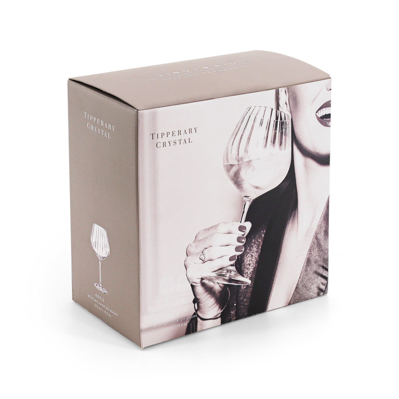 Ripple Gin & Tonic Set of 2 Glasses Tipperary Crystal has created a sparkling collection of crystal stemware and decanters for your drinking pleasure. These beautifully designed collections contain titanium and give additional strength to the glasses, making them less susceptible to scratching and chipping.