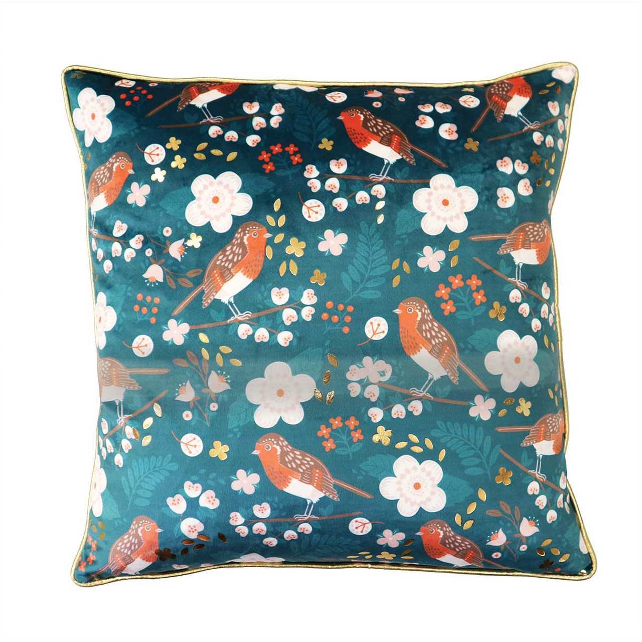 Tipperary Crystal Robin Birdy Cushion New to the Tipperary Crystal Birdy Collection, this plush, feather filled 45cm velvet cushion features the exquisite Robin illustration and will make a bright and colourful statement in any home.