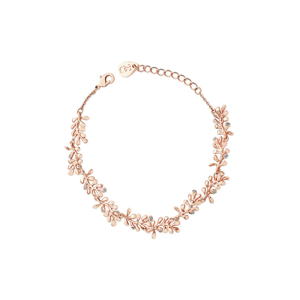 Tipperary Crystal Rose Gold Vine Leaf Bracelet With Blue Drops The Leaf Jewellery Collection pays tribute to our wonderful and spectacular foliage which caress our beautiful countryside.