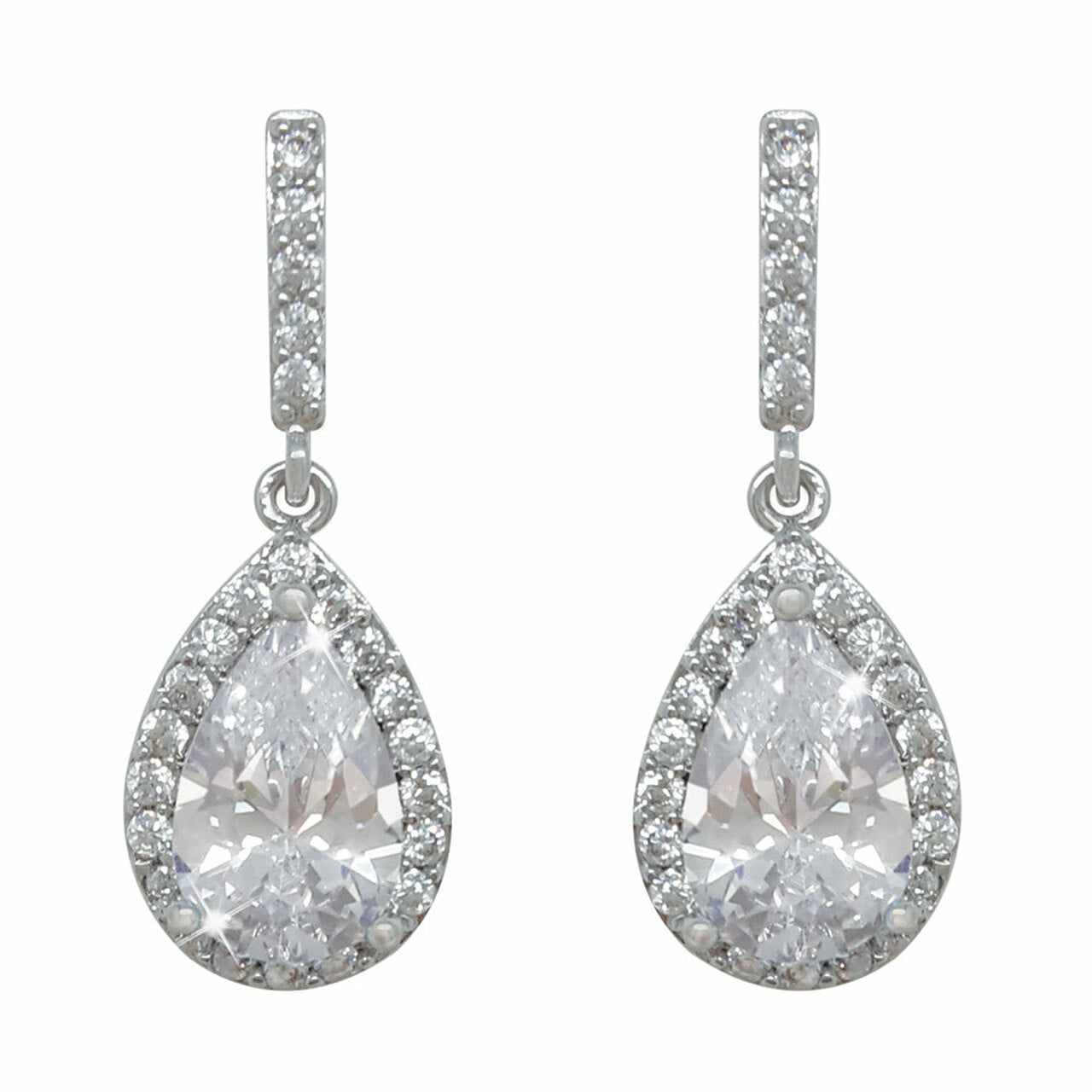 Tipperary Crystal Silver Pear Shape Drop Earrings - White Elegant and dramatic, these exquisite drop earrings are sure to be a favourite. Shimmering with beauty and sophistication they are created in timeless silver. Each dazzling design glistens endlessly with a sparkling pear-shaped centre stone bordered with a halo frame of luminous clear crystals accents.