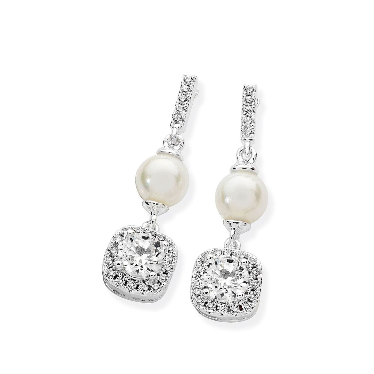 Tipperary Crystal Silver Pearl & CZ Drop Earrings