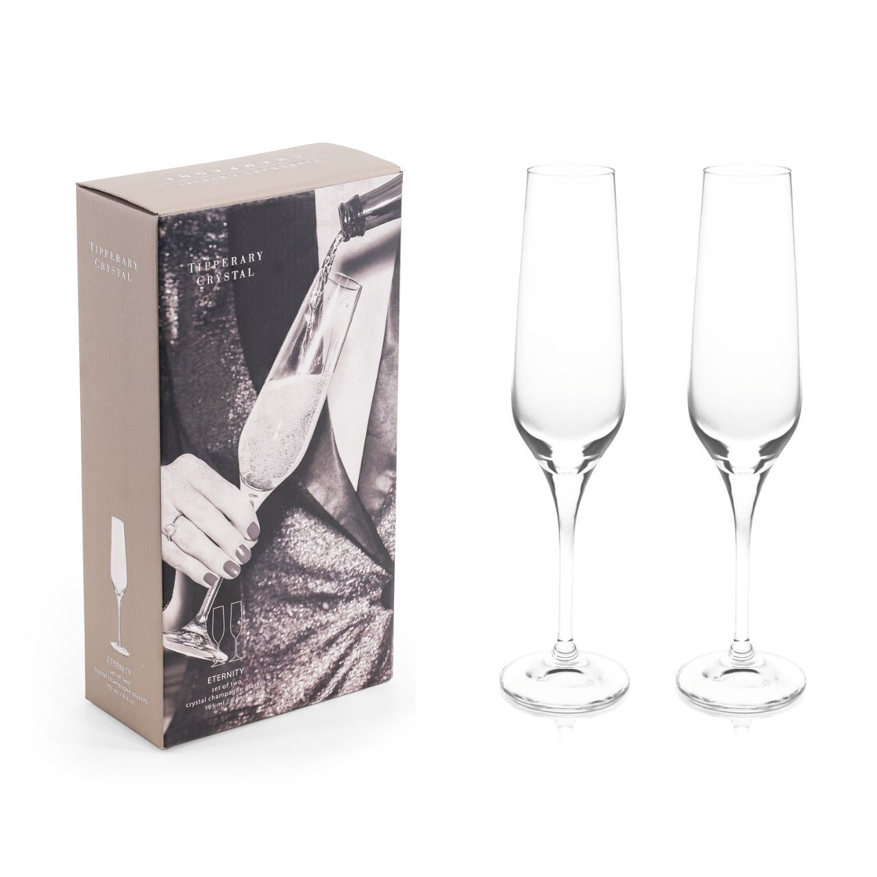 Tipperary Crystal Eternity Set of Two Champagne Glasses Just arrived Eternity Set of Two Champagne Glasses