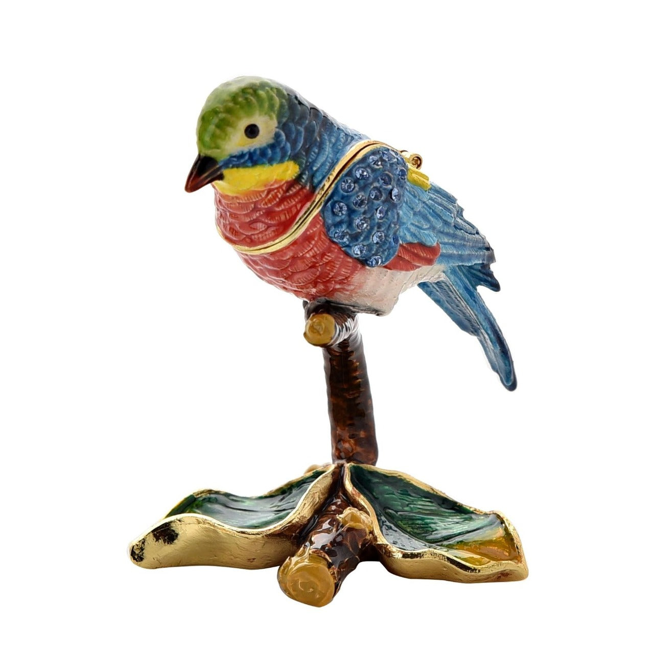 Treasured Trinkets - Blue and Red Bird on Branch A bird on branch trinket box from Treasured Trinkets by STRATTON®. The eye-catching trinket box makes a true statement piece for any bedroom with its colourful bird sitting upon a branch.