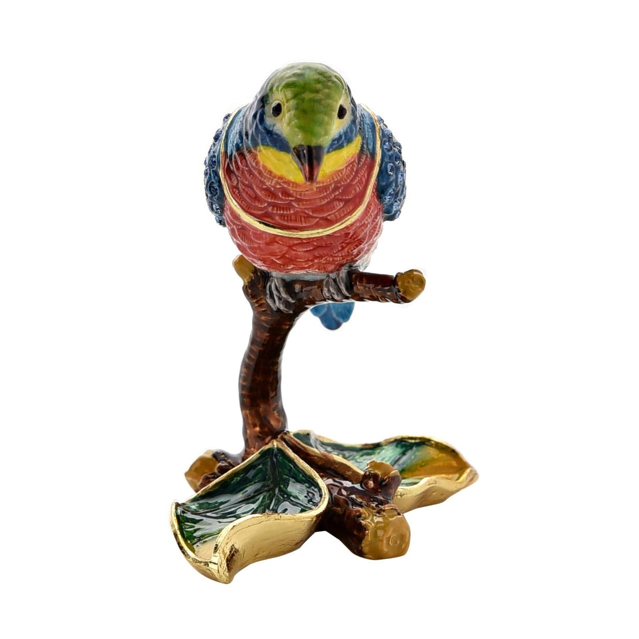 Treasured Trinkets - Blue and Red Bird on Branch A bird on branch trinket box from Treasured Trinkets by STRATTON®. The eye-catching trinket box makes a true statement piece for any bedroom with its colourful bird sitting upon a branch.