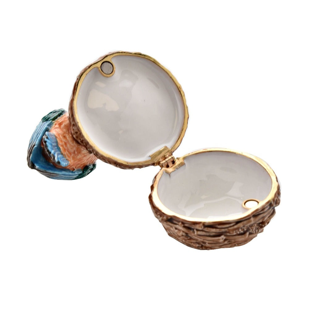 The lovingly made trinket box makes a true statement piece for any bedroom with its dazzling kingfisher family design.