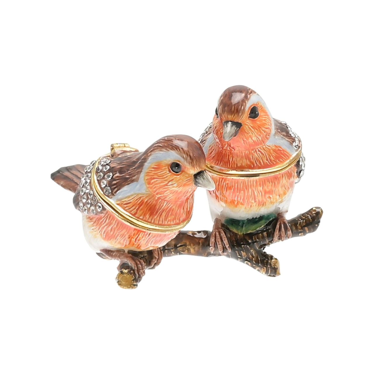 It features a beautifully hand-painted finish throughout, complete with distinctive shades of brown and red, alongside crystal embellishments. Each body opens to reveal a white, smooth finish storage compartment, in which to protect treasured possessions and jewellery.