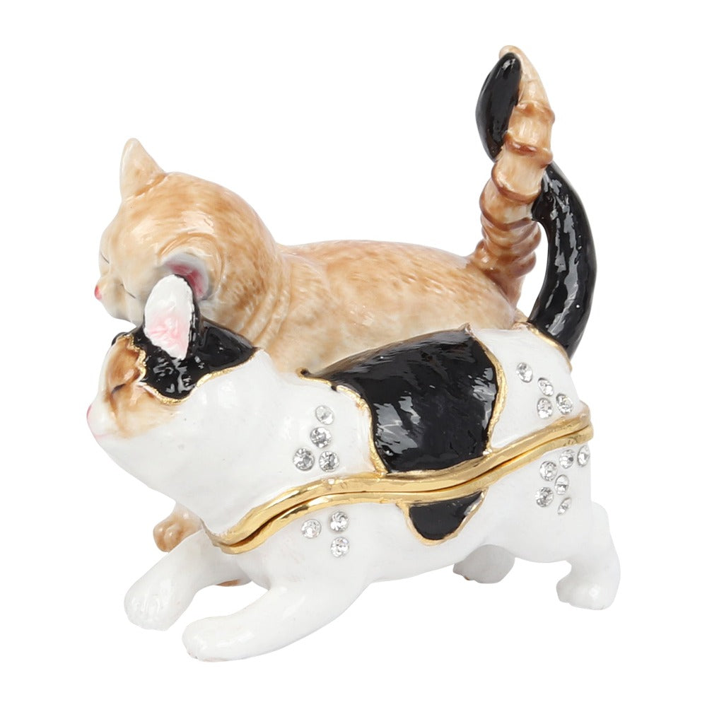 Treasured Trinkets - Two Cats Twisted Tails A beautiful, die-cast crystal set nuzzling cats trinket box. From Treasured Trinkets by SOPHIA® - hand painted, collectable trinkets to be treasured for a lifetime.
