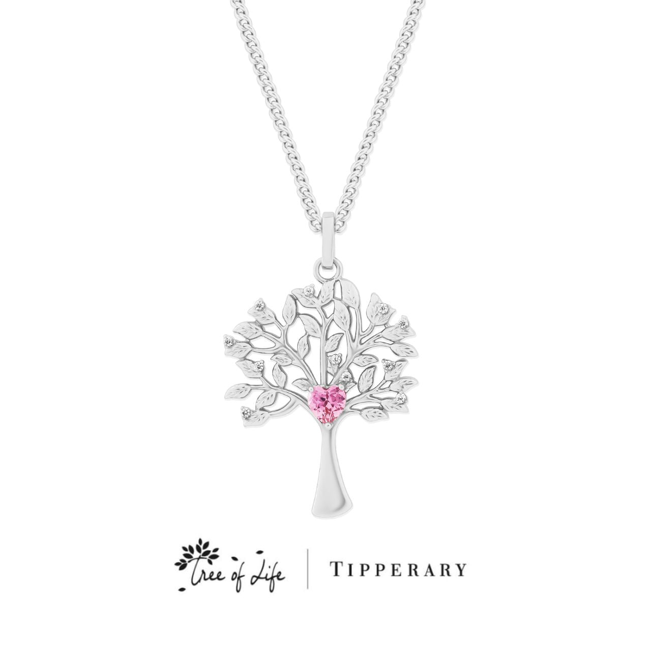 Tipperary Crystal Silver Tree of Life Pendant With Pink Heart CZs The tree of life is a symbol of a fresh start on life, positive energy, good health and a bright future. The symbolism of the Tree of Life is ultimately about the forces of nature combining to create balance and harmony. The branches reach for the sky, the roots reach down into the ground.