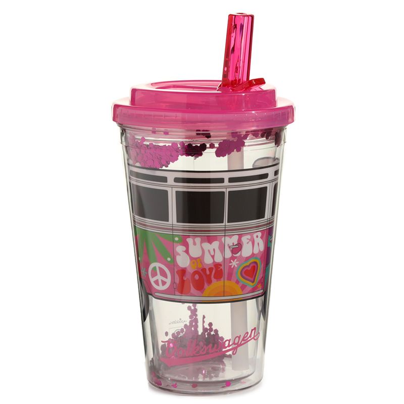 Reusable Volkswagen VW Camper Bus Summer Love Cup with Straw and Lid Shatterproof Reusable Volkswagen VW T1 Camper Bus Summer Love Begins Double Walled Cup with Straw and Lid