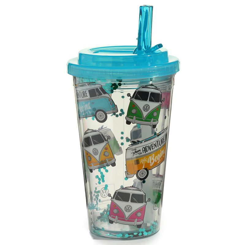 Reusable Volkswagen VW Camper Bus Surf Adventure Cup with Straw and Lid Shatterproof Reusable Volkswagen VW T1 Camper Bus Surf Adventure Begins Double Walled Cup with Straw and Lid