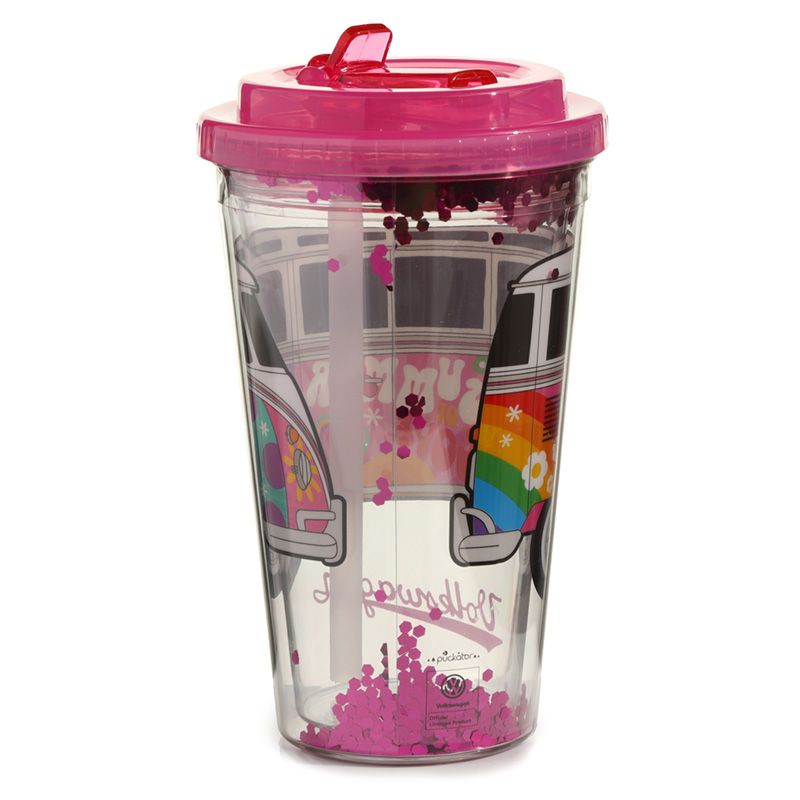 Reusable Volkswagen VW Camper Bus Summer Love Cup with Straw and Lid Shatterproof Reusable Volkswagen VW T1 Camper Bus Summer Love Begins Double Walled Cup with Straw and Lid