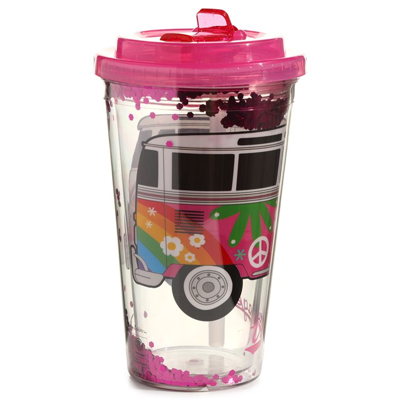 Reusable Volkswagen VW Camper Bus Summer Love Cup with Straw and Lid Shatterproof Reusable Volkswagen VW T1 Camper Bus Summer Love Begins Double Walled Cup with Straw and Lid