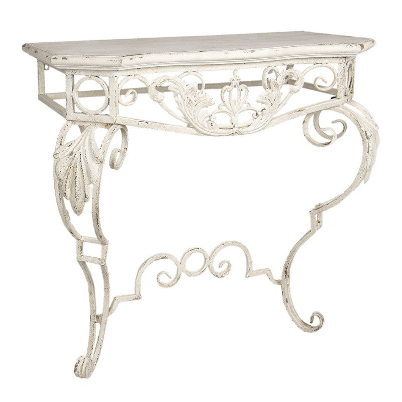 Clayre & Eef Classic White Rectangle Wall Mounted Half Table Side Table 86*44*81 cm White Rectangle Wall Mounted Table Half Table