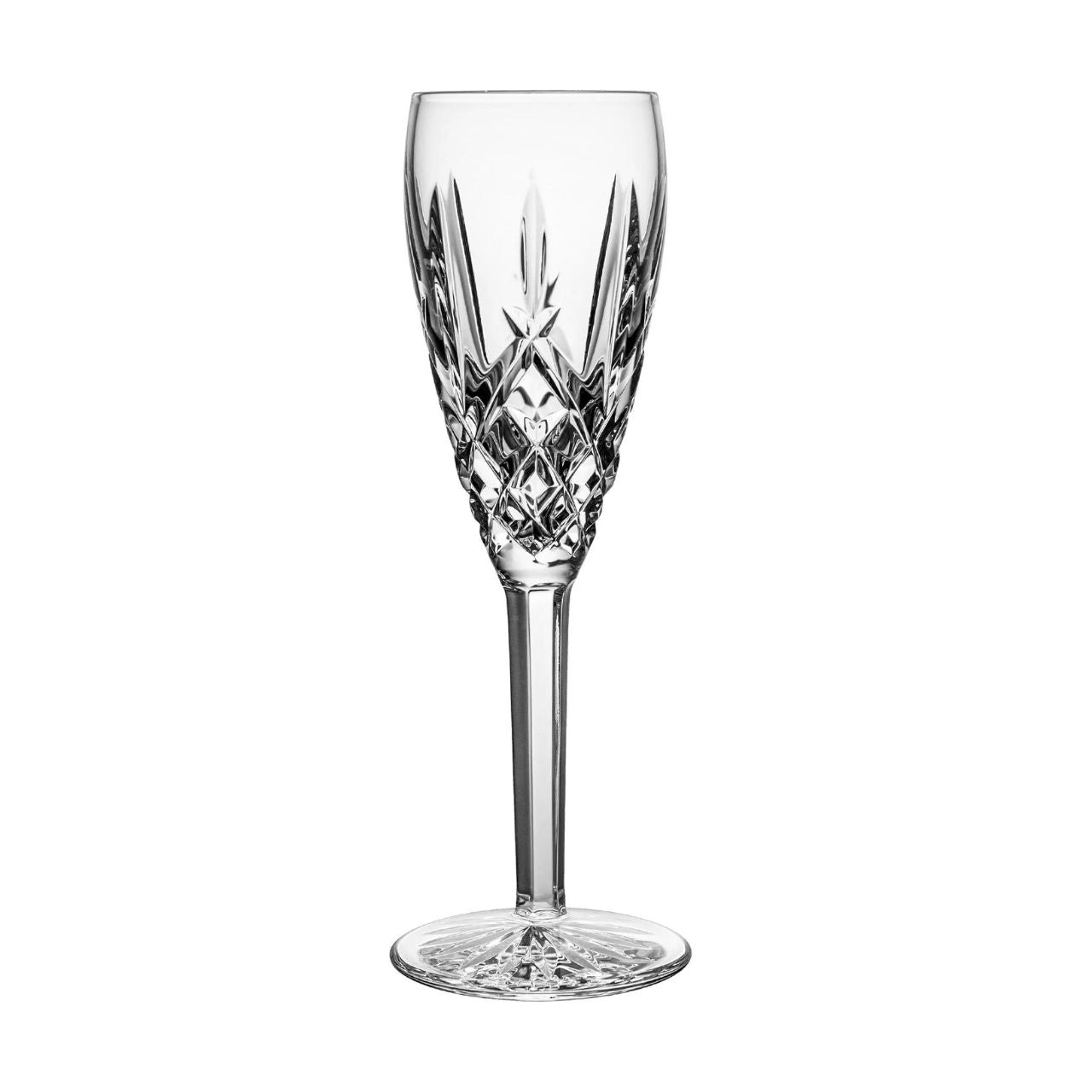 Waterford Crystal Araglin Flute Champagne Pair The Araglin Collection by Waterford is characterized by diamond and vertical wedge cuts and an elegant tulip design, creating stunning crystal and stemware with a truly unsurpassed shine and brilliance.