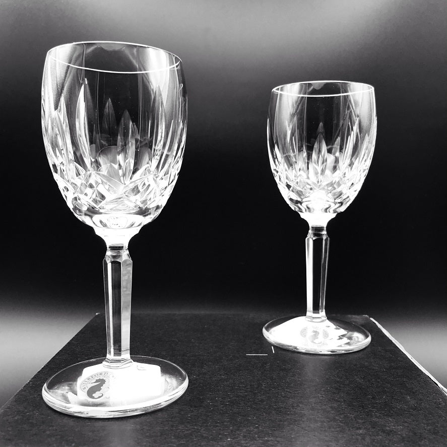 Kildare White Wine by Waterford Crystal Pair Kildare has a crosshatch pattern at the base with vertical cuts up the sides, a plain cut stem and an uncut foot.