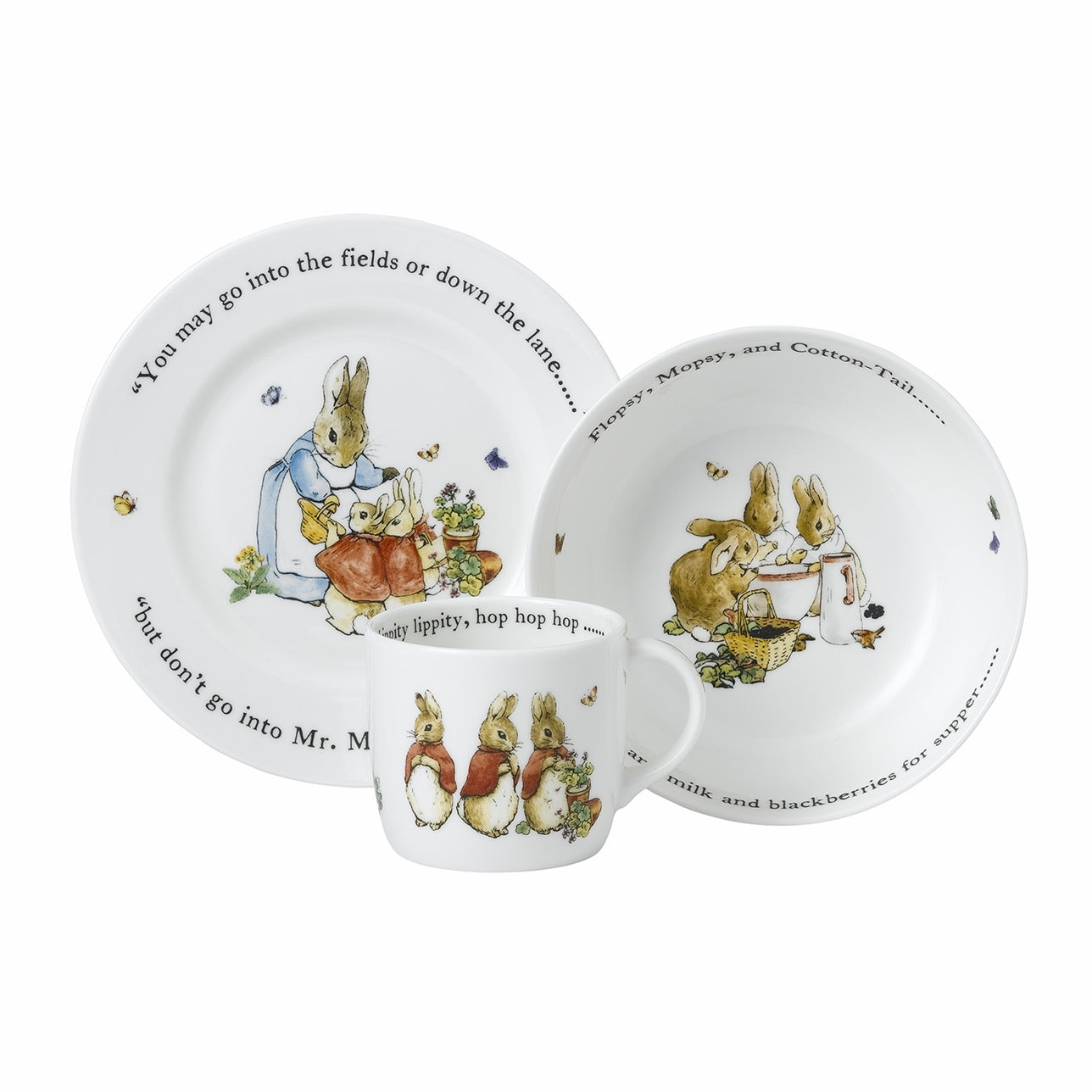Wedgwood Flopsy, Mopsy and Cottontail 3 Piece Set Pink Appeal to the curious imaginations of the young ones in your life with Beatrix Potter’s cute trio Flopsy, Mopsy and Cottontail.
