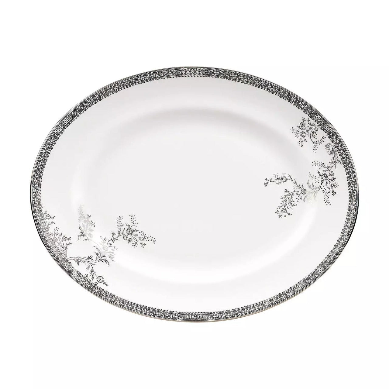Wedgwood Vera Wang Lace Platinum Oval Dish 35 cm Inspired by the brightly hued corsages from renowned New York designer Vera Wang's bridal collection, the Lace Collection is characterized by understated elegance.