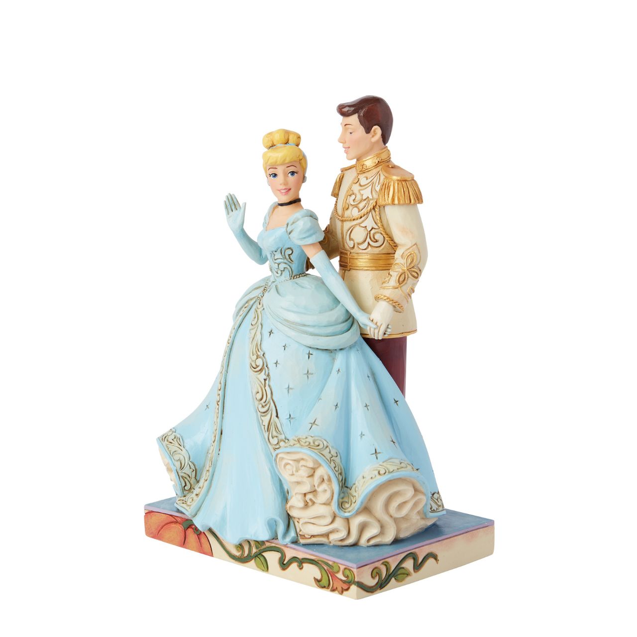 Featuring the iconic Cinderella ahead of her 75th Anniversary in 2025, with her love the Prince. Hand crafted and hand painted. From the Disney Traditions collections.