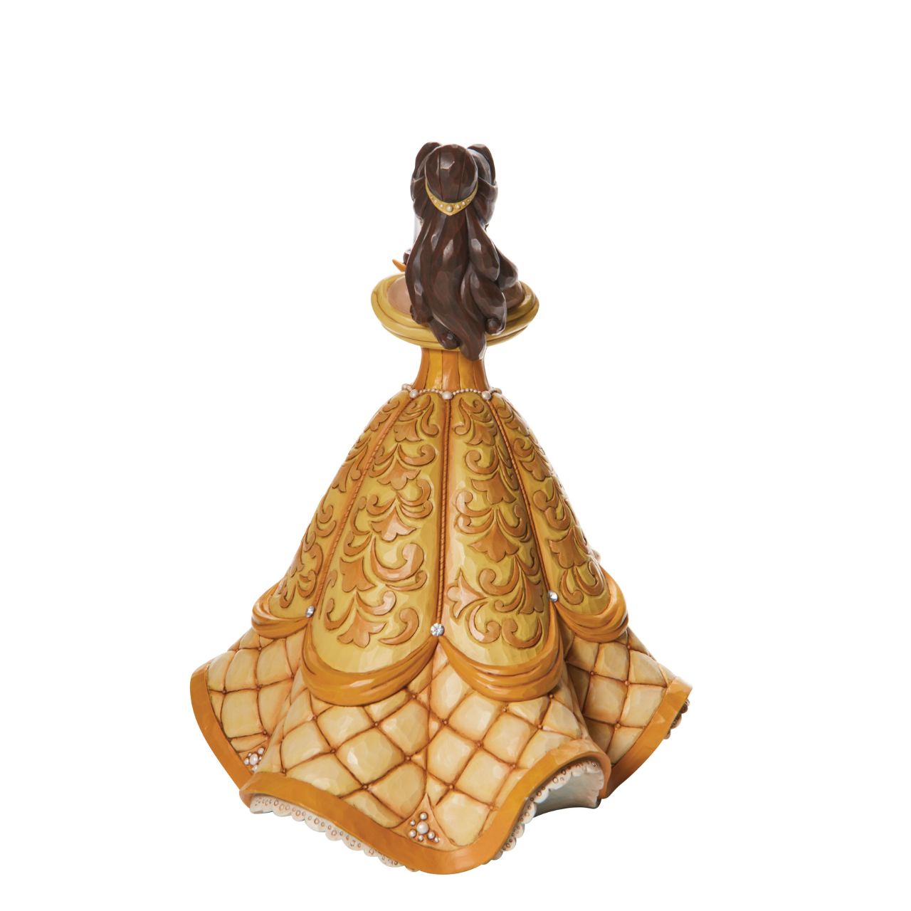 First in a Series of Deluxe figurines (The Enchanted Princess Series.) Designed by Jim Shore in celebration of Beauty and the Beast's 30th Anniversary is this striking 38.0cm Belle figurine, Belle looks stunning in her characteristic golden ball gown, embellished with pearls and swarovski crystals.