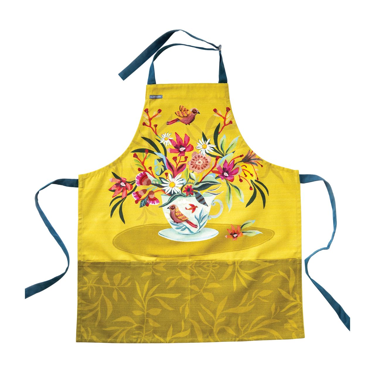 Cup of Tea Apron by Allen Design  Our Cup of Tea adjustable apron is made from 100% cotton and sturdy, canvas material. The fabric is certainly durable, yet flexible enough for every day comfort. The fully adjustable neck strap makes these adult-sized aprons are perfect for anyone.