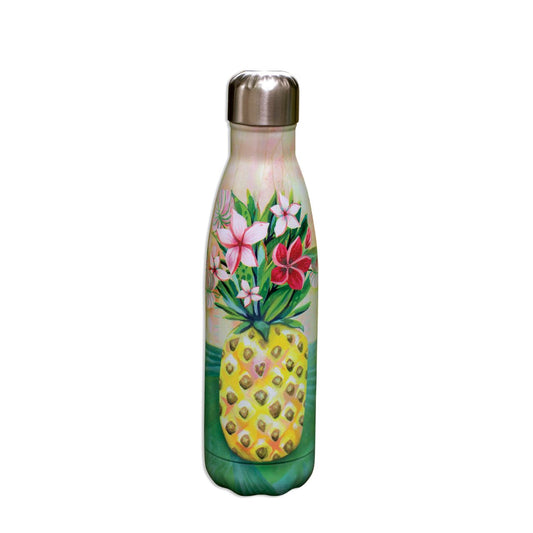 Pineapple Water Bottle by Allen Design  Our Pineapple Reusable Water Bottle is made of high-quality, double-walled stainless steel. They are BPA-free and have a special spill-proof vacuum seal keeping your favourite beverage inside hot or cold for at least 12 hours and up to 24 hours.