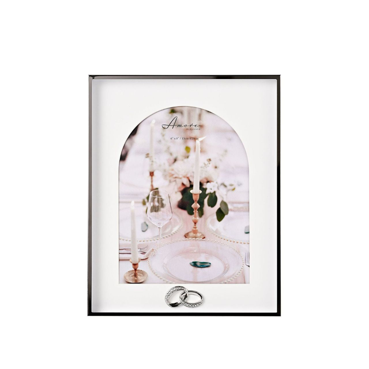 Introducing the AMORE BY JULIANA Box Arch Photo Frame with Rings, an exquisite addition to your collection of wedding and anniversary gifts.