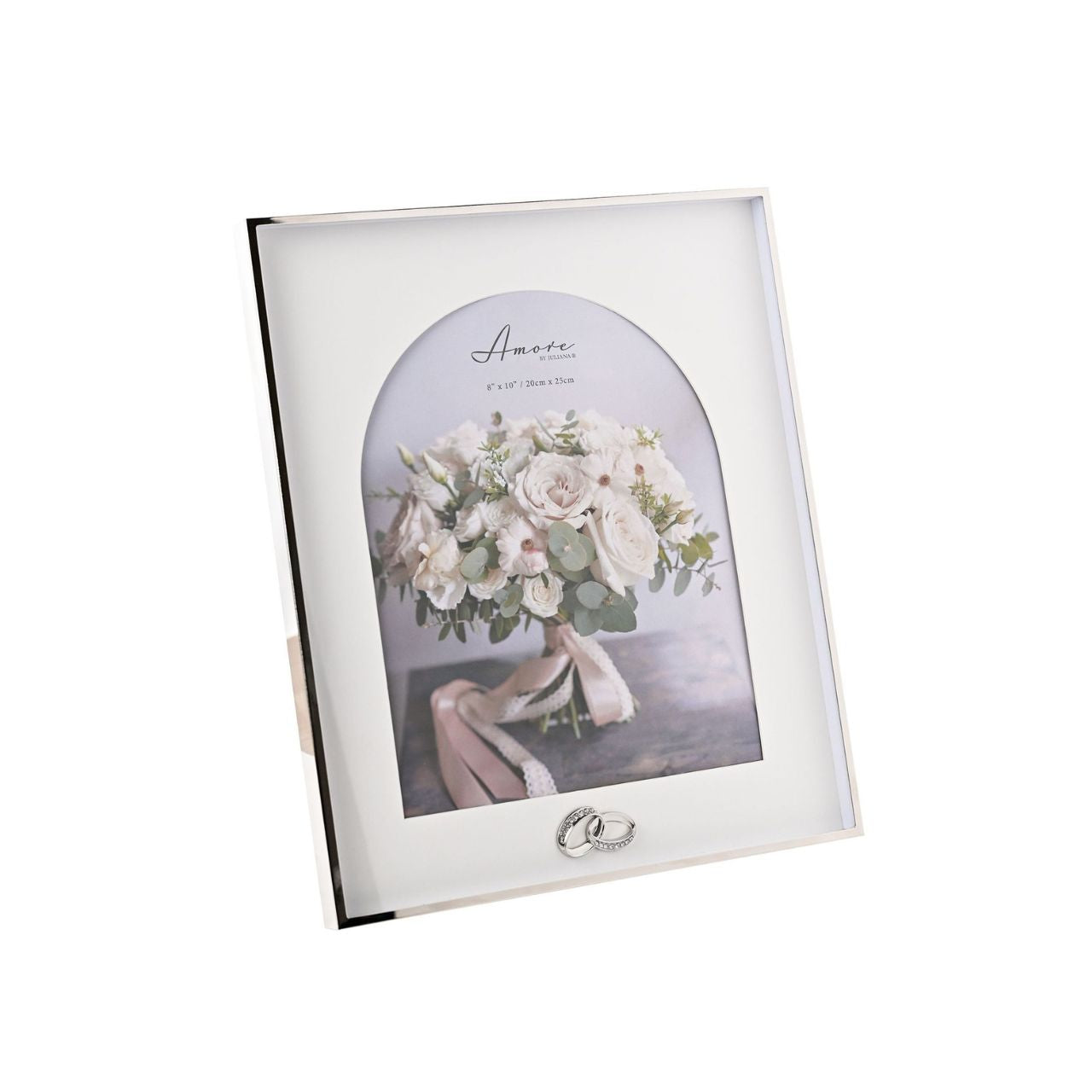 Introducing the AMORE BY JULIANA Box Arch Photo Frame with Rings, an exquisite addition to your collection of wedding and anniversary gifts.