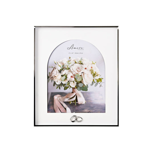 Introducing the AMORE BY JULIANA Box Arch Photo Frame with Rings, an exquisite addition to your collection of wedding and anniversary gifts.