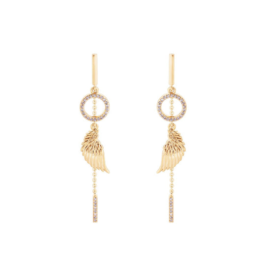 Expertly crafted, the Tipperary Angel Wing Mini Earrings feature a delicate gold crystal circle design, evoking a sense of ethereal grace. Elevate any outfit with these stunning earrings, perfect for both casual and formal occasions.