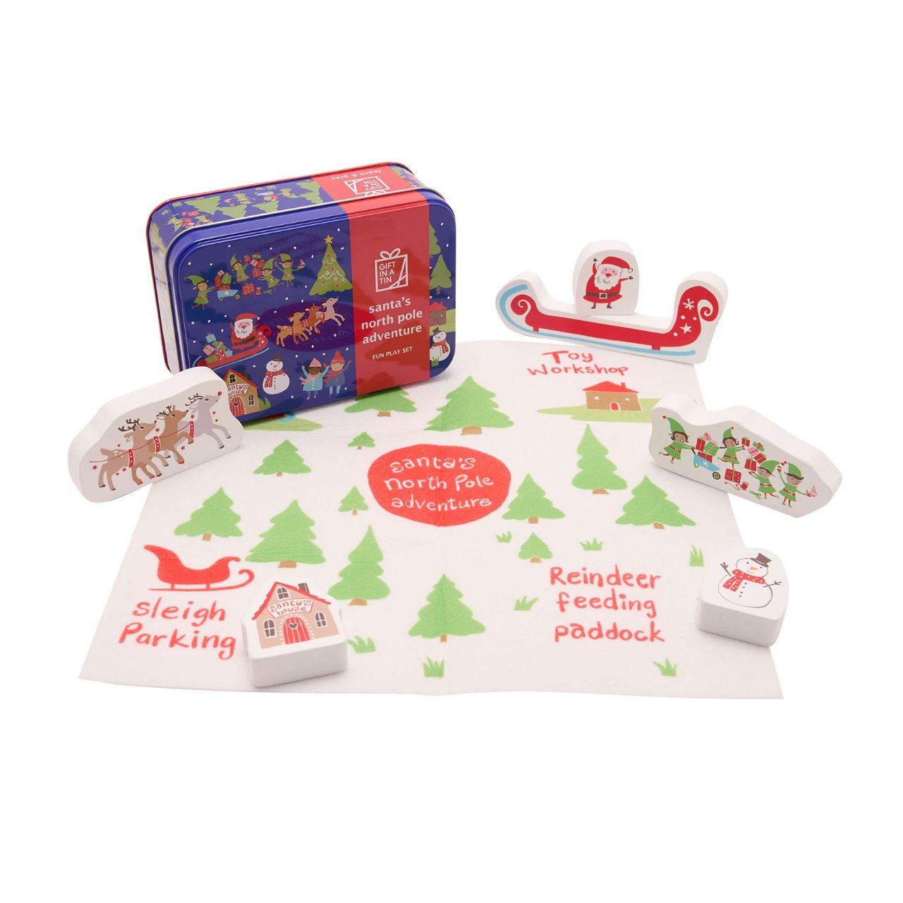 A Santa’s north pole adventure play set by Gift in a Tin by APPLES TO PEARS.